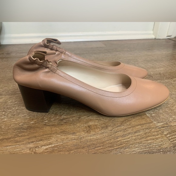 Tan Chunky Heel Pumps with Bow - Picture 5 of 7